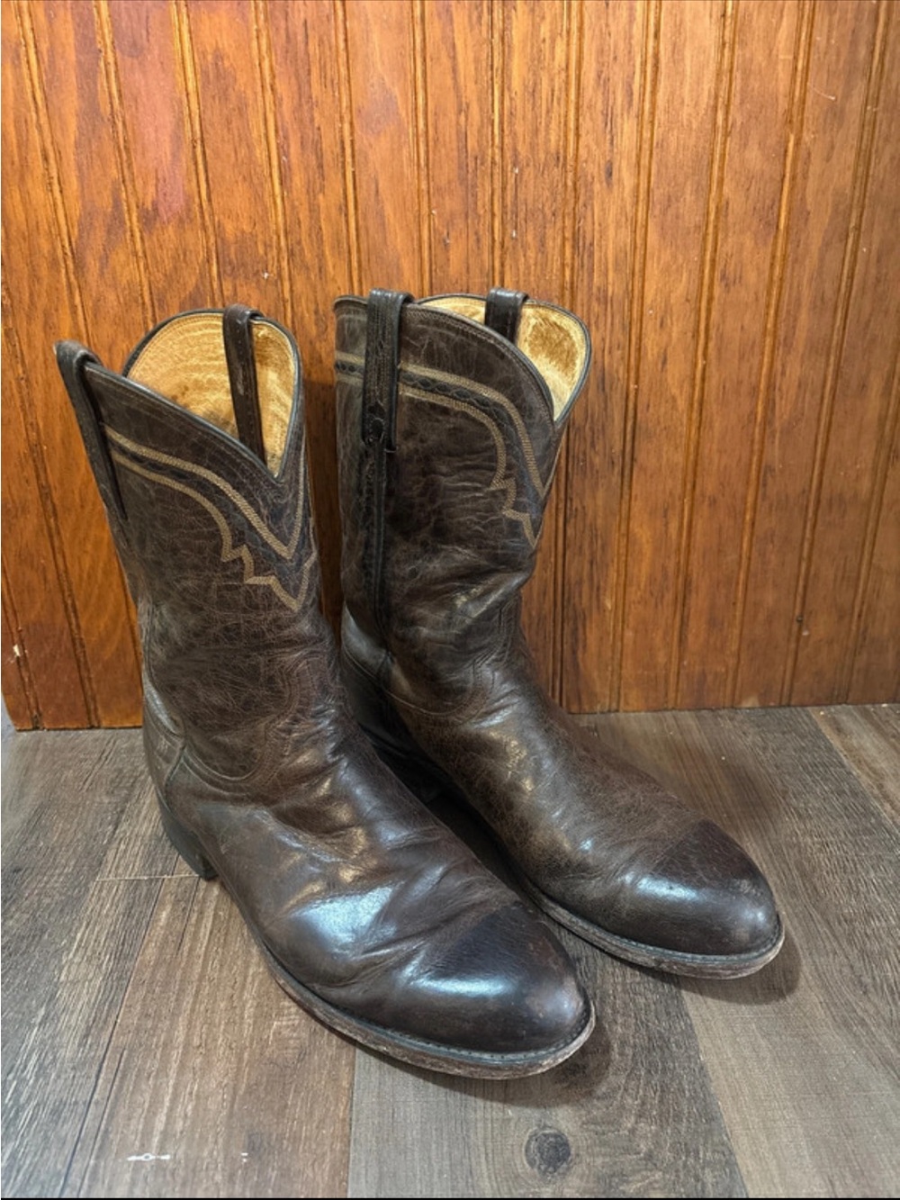 Lucchese Dark Brown Leather Western Boots with Tan Lining